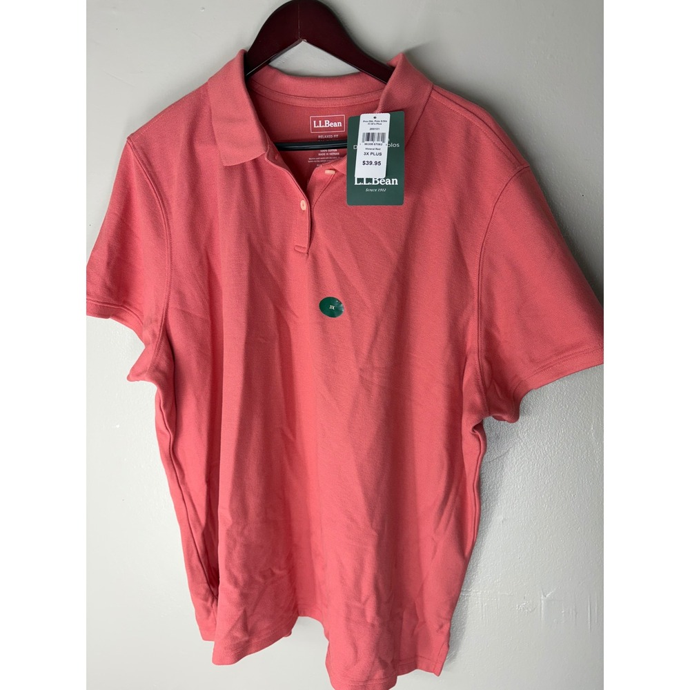LL Bean Premium Double L Polo Shirt Mineral Red Relaxed Fit 3X Plus 269101